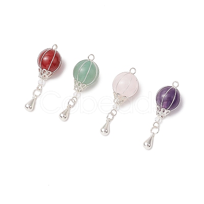 4Pcs 4 Styles Natural Carnelian & Rose Quartz & Green Aventurine & Amethyst Hot Air Balloon Pendants PALLOY-TA00227-1