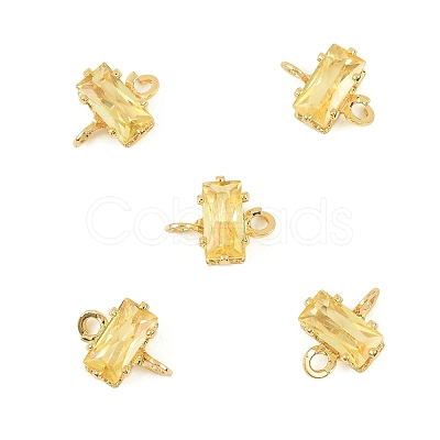Brass Pave Cubic Zirconia Rectangle Connector Charms KK-P347-06G-01-1