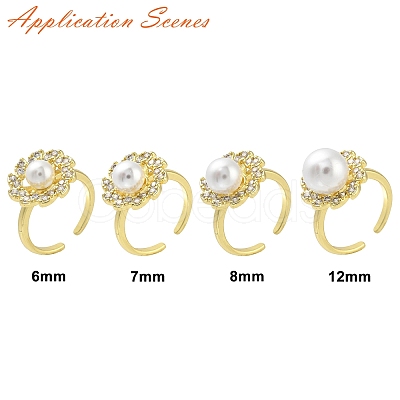 Adjustable Brass Micro Pave Cubic Zirconia Cuff Ring Settings for Half Drilled Beads RJEW-Z113-23G-1