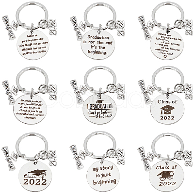 9Pcs 9 Style Graduation Theme 201 Stainless Steel Keychain Clasps KEYC-PH0001-52-1