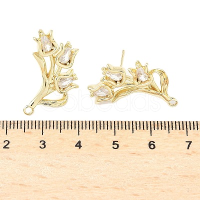 Brass Micro Pave Clear Cubic Zirconia Stud Earring Findings KK-Z106-02G-09-1