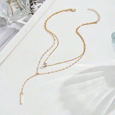 Alloy Crystal Rhinestone Rectangle Pendant Double Layered Necklaces for Women FS-WG231E4-01-1