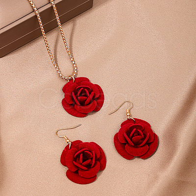 Rose Iron & Plastic Pendant Necklaces & Dangle Earrings Sets for Women FS-WGD8499-01-1