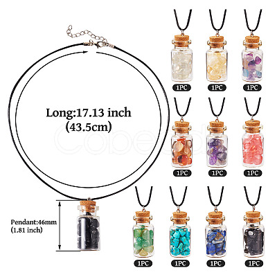 Natural & Synthetic Gemstone Chip and Glass Bottle Pendant Necklaces NJEW-TAC0016-1