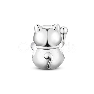 TINYSAND Rhodium Plated 925 Sterling Silver Enamel Kitten European Bead TS-C-267-1