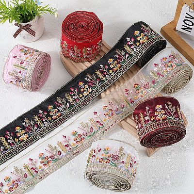 5 Yards Polyester Embroidery Flower Ribbon OCOR-CY0001-17A-1