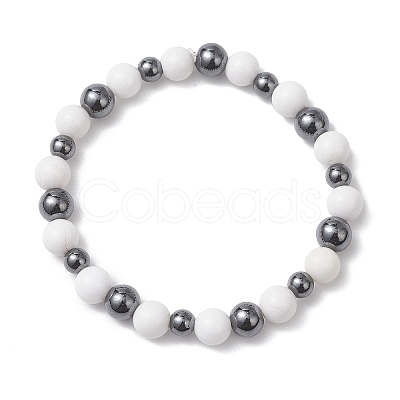 Natural Mashan Jade & Non-Magnetic Synthetic Hematite Beaded Stretch Bracelets for Women BJEW-JB13138-1