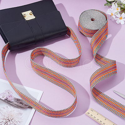 5 Yards Polyester Striped Jacquard Ribbon OCOR-WH0078-287B-1