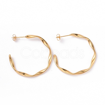 201 Stainless Steel Wave C-shape Stud Earrings with Iron Plating(IP) 304 Stainless Steel Pins LS-EJEW-G298-04G-1