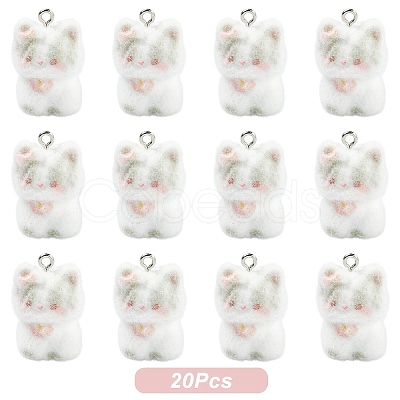 Cat Shape Flocky Opaque Resin Pendants RESI-YWC0002-04C-1