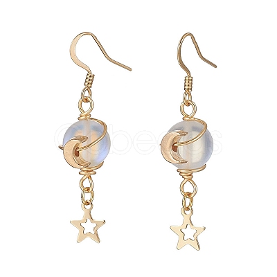 Moon Copper Wire Wrapped Synthetic Moonstone Bead & CCB Plastic & 201 Stainless Steel Dangle Earrings EJEW-JE06654-02-1