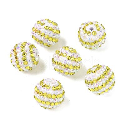 Striped Resin Rhinestone Beads OACR-A037-01G-1