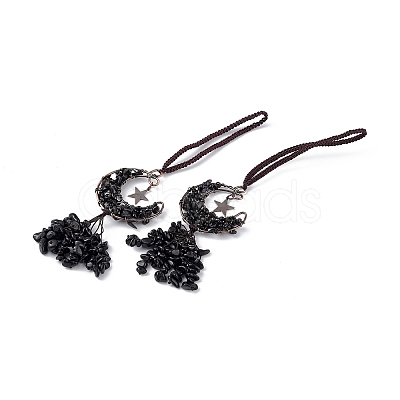Natural Mixed Stone Moon with Chips Tassel Pendant Decorations G-L524-07R-B-1