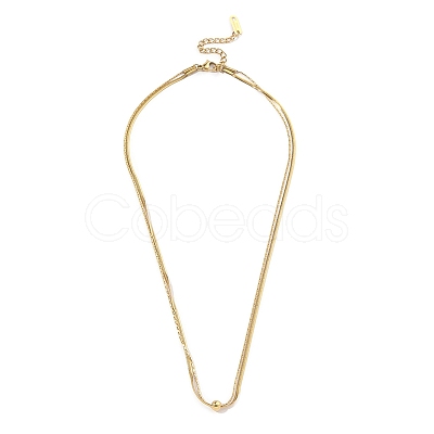 201 Stainless Steel Double Layer Necklace with Round Ball Beaded for Women NJEW-D055-01G-1