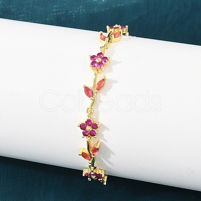 Brass Pave Cubic Zirconia Flower Link Chain Bracelets for Women KK-CBA68DA-14G-04-1