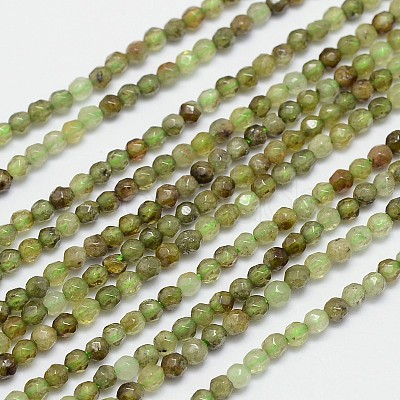 Faceted Natural Green Garnet Round Bead Strands G-I156-03-1