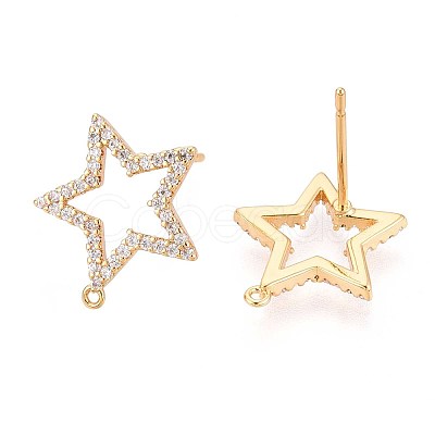 Brass Micro Pave Clear Cubic Zirconia Star Stud Earring Findings KK-T071-21G-1