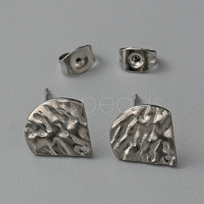 304 Stainless Steel Textured Geometric Stud Earring Findings with Hole STAS-WH0027-54M-1