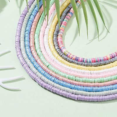 10 Strands 10 Colors Handmade Polymer Clay Beads Strand CLAY-YW0001-92-1