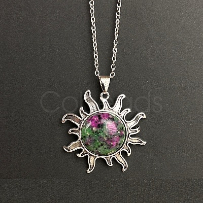 Natural Ruby in Zoisite Sun Pendant Alloy Chain Vintage Necklaces WB3716-17-1