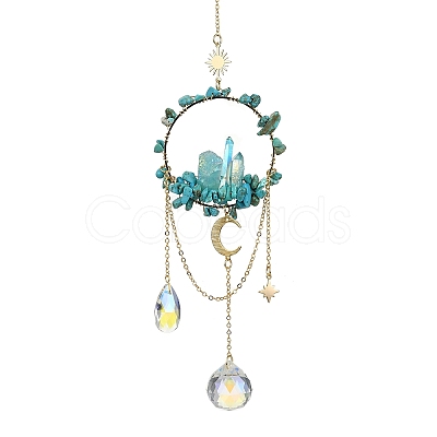 Synthetic Turquoise & Dyed Natural Quartz Crystal with Glass Pendant Decorations HJEW-TA00123-01-1