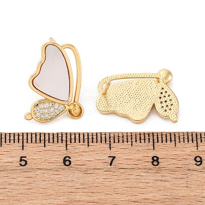 Brass Micro Pave Cubic Zirconia Shell Stud Earrings Findings KK-D363-01A-G-1
