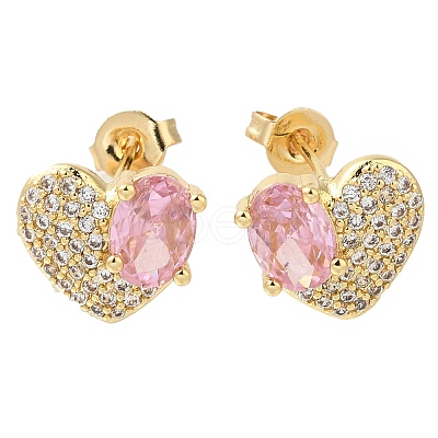 Brass Pave Cubic Zirconia Stud Earrings EJEW-M088-03G-01-1