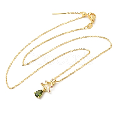 Christmas Tree Brass Micro Pave Cubic Zirconia Pendants Necklaces NJEW-L468-01G-B02-1
