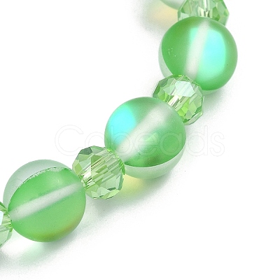 8mm Holographic Synthetic Moonstone & Shell Pearl Round Beaded Stretch Bracelets BJEW-JB10920-1