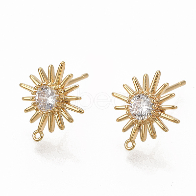 Brass Clear Cubic Zirconia Stud Earring Findings X-ZIRC-Q021-073G-NF-1