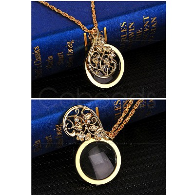 Alloy Flower & Glass Magnifying Pendant Necklace for Women MAGL-PW0001-01G-1