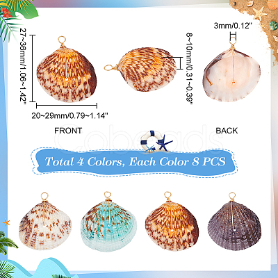 32Pcs 4 Colors Dyed Natural Shell Pendants PALLOY-AB00144-1