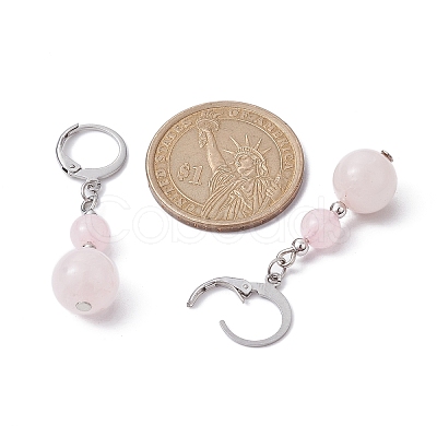 Round Natural Rose Quartz Dangle Earrings EJEW-JE05536-02-1