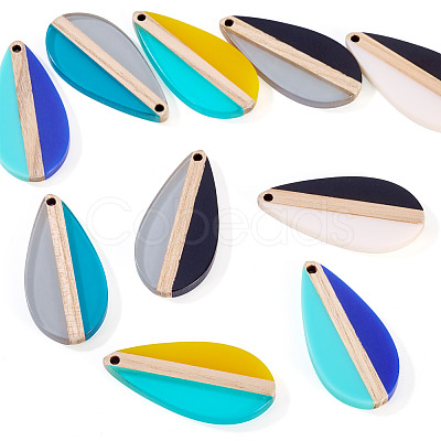 10Pcs 5 Colors Transparent & Opaque Resin & Wood Pendants RESI-TA0004-65-1