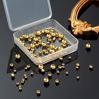 120Pcs 3 Size PVD Vacuum Plating Brass Round Spacer Beads Set KK-LS0001-11G-1