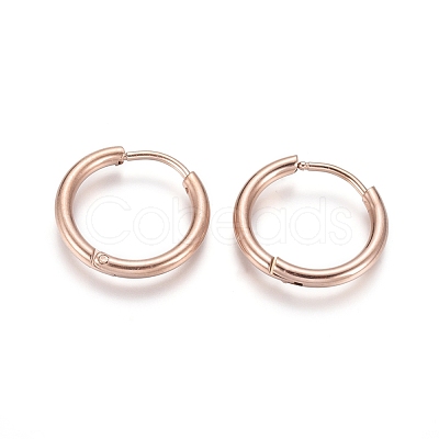Ion Plating(IP) 304 Stainless Steel Huggie Hoop Earrings EJEW-F111-16mm-RG-1