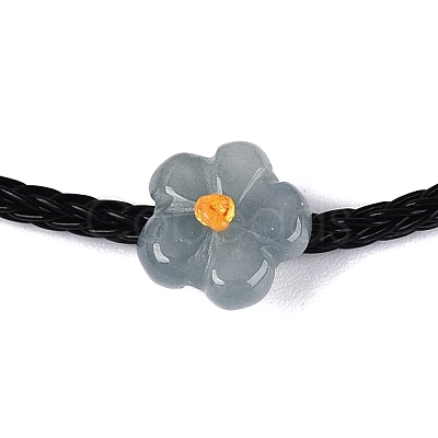 Natural Jadeite Flower Adjustable Cowhide Leather Cord Slider Bracelets with Brass Slider Beads BJEW-N041-05-1