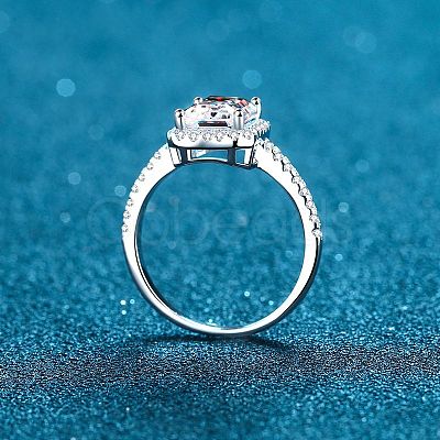Rhodium Plated 925 Sterling Silver Micro Pave 8.2x4.9mm Moissanite Finger Rings for Women WG8E258-69-1