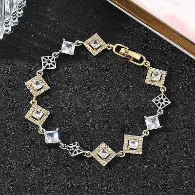 Brass Micro Pave Clear Cubic Zirconia Link Chain Bracelets for Women BJEW-C156-06C-PG-1