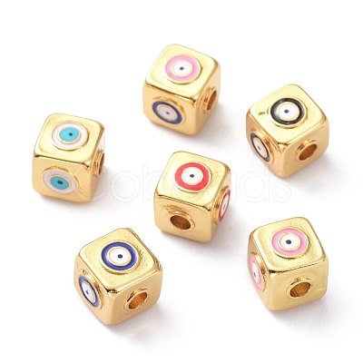 Brass Enamel Beads KK-P204-05G-1