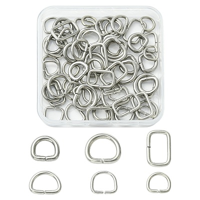60Pcs 6 Styles 304 Stainless Steel D Rings STAS-CJ0003-36-1