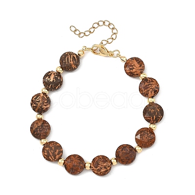 Natural Sesame Jasper & Brass Spacer Beads Beaded Bracelets for Women BJEW-JB14112-04-1