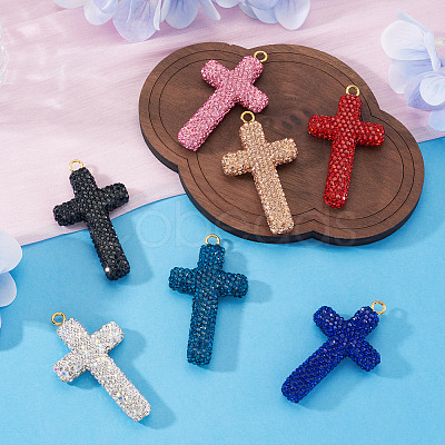8Pcs 8 Colors Handmade Polymer Clay Pave Rhinestone Big Pendants RB-BT0001-03-1