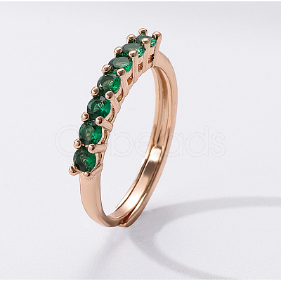 Flat Round Brass Micro Pave Cubic Zirconia Finger Rings FS-WG80990-06-1