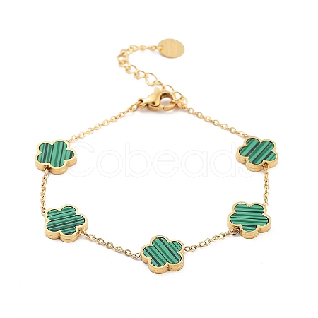 Flower Resin Imitation Gemstone Link Chain Bracelets BJEW-K247-01G-02-1