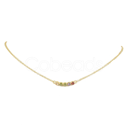Rack Plating Brass Pave Colorful Cubic Zirconia Cube Link Necklaces NJEW-JN04999-1