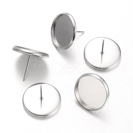 Tarnish Resistant Flat Round Stainless Steel Stud Earring Settings X-STAS-M227-14mm-1