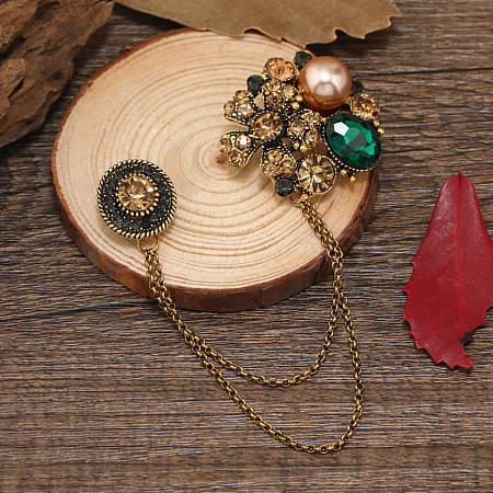 Creative Camellia Retro Alloy Hanging Chain Brooch PW-WG11197-01-1