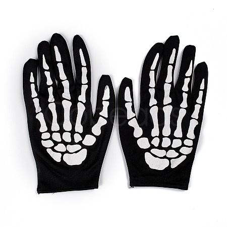 Polyester Skeleton Hand Horror Full Finger Gloves AJEW-A045-01A-1