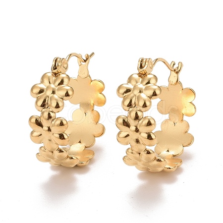 Ion Plating(IP) Flower 304 Stainless Steel Hoop Earrings for Women STAS-A057-16G-1